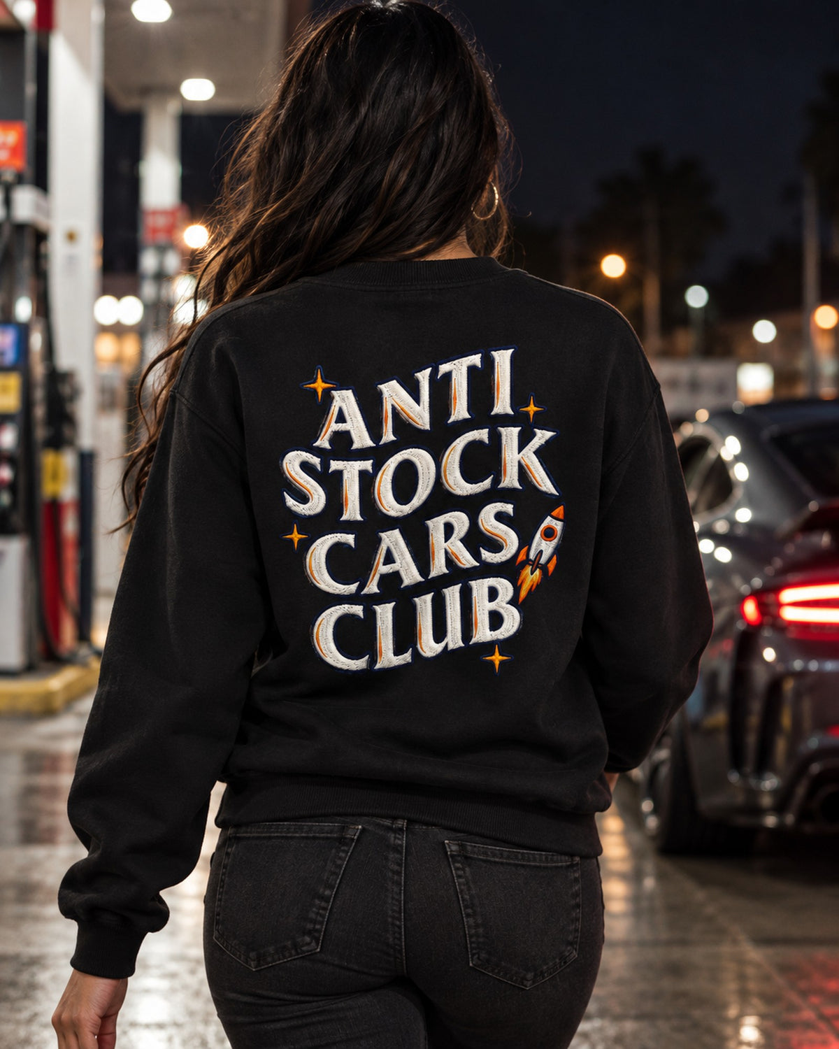 Anti Stock Cars Club Space Mission Patch Shirt, Hoodie & More Crewneck Black worn hero