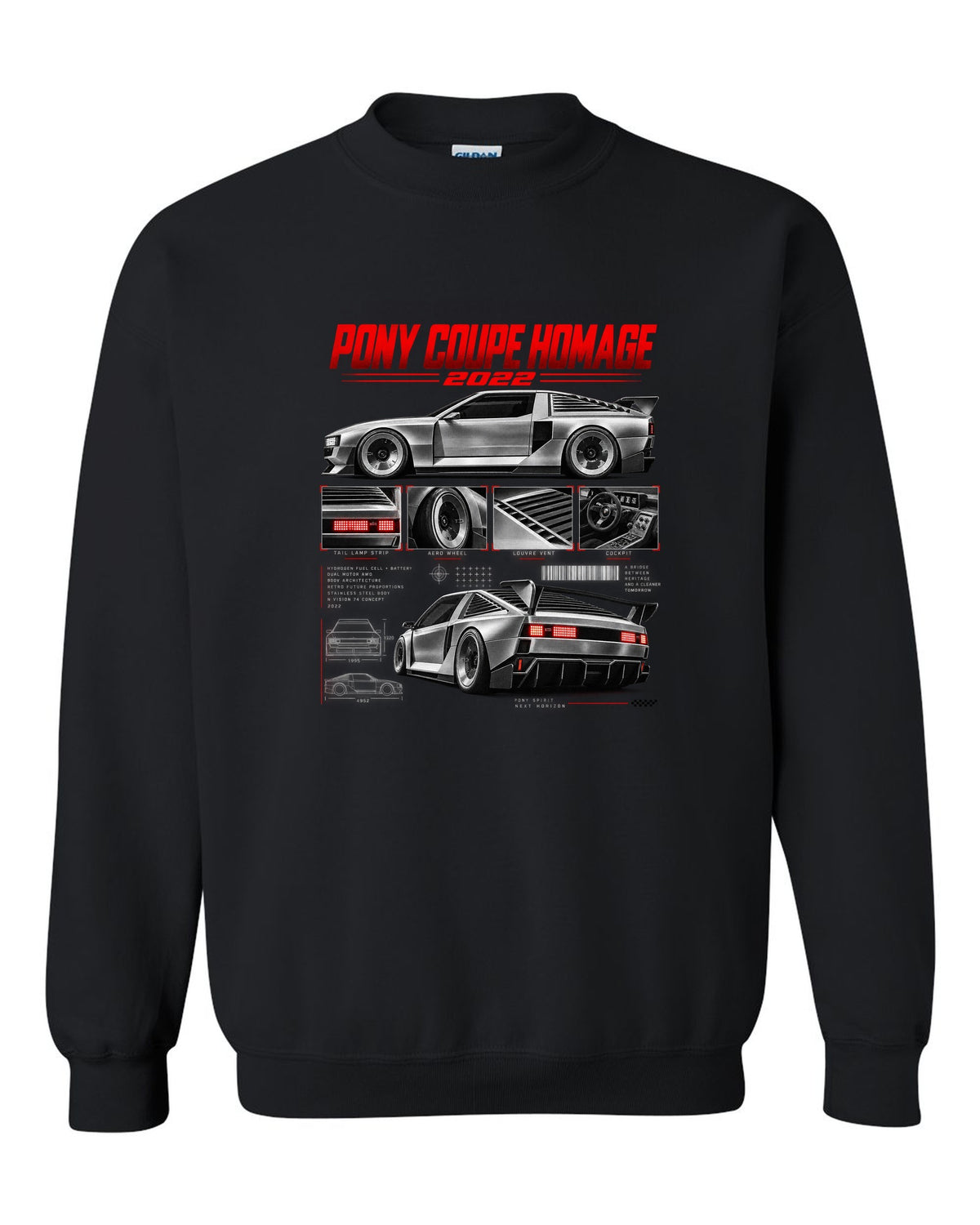 Hyundai N Vision 74 Dossier black crewneck front view with the design