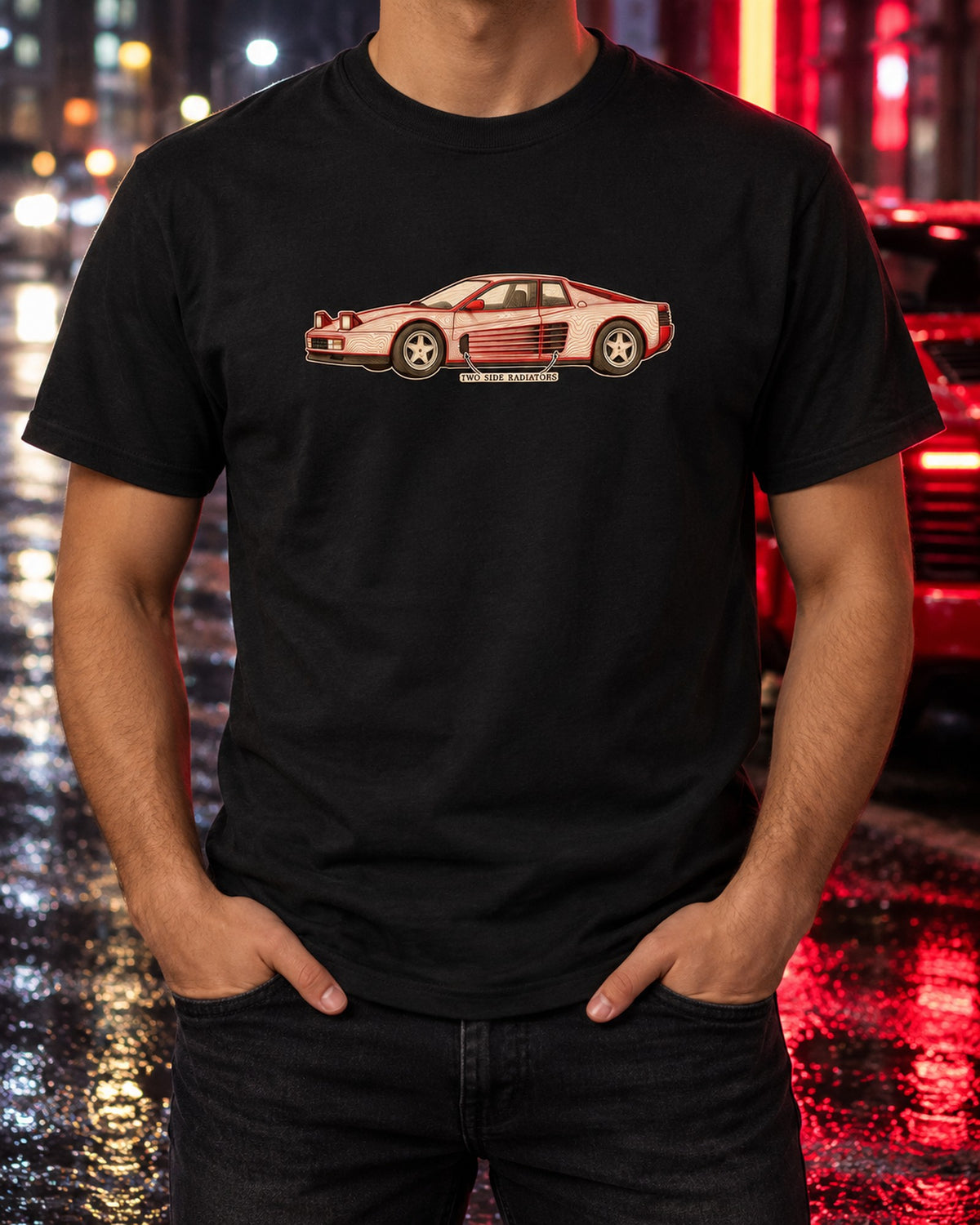 Ferrari Testarossa F110 Side Strake Contour Map Shirt T-Shirt Black worn hero