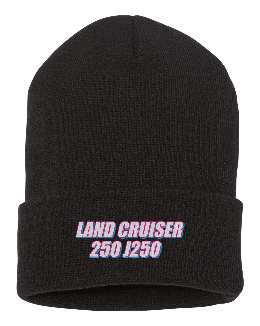 Land Cruiser 250 J250 black beanie front view with car name