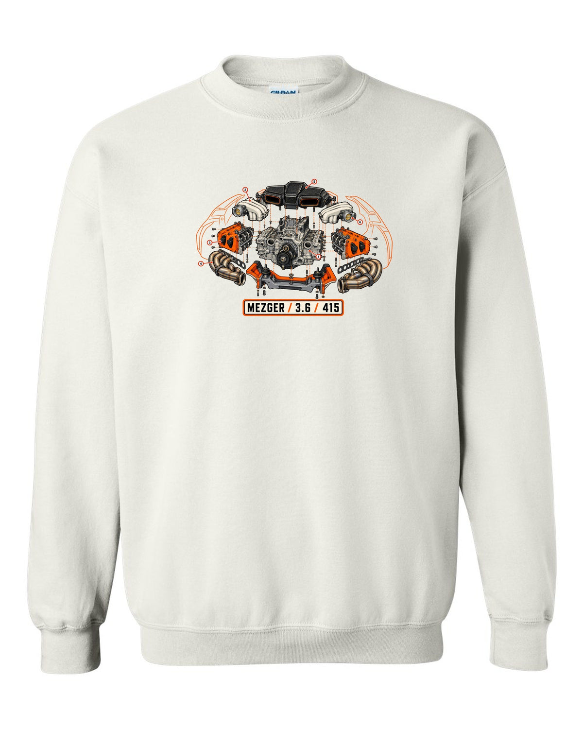 Porsche 992 Targa roll hoop sunset gradient minimalist design white crewneck front view with the design