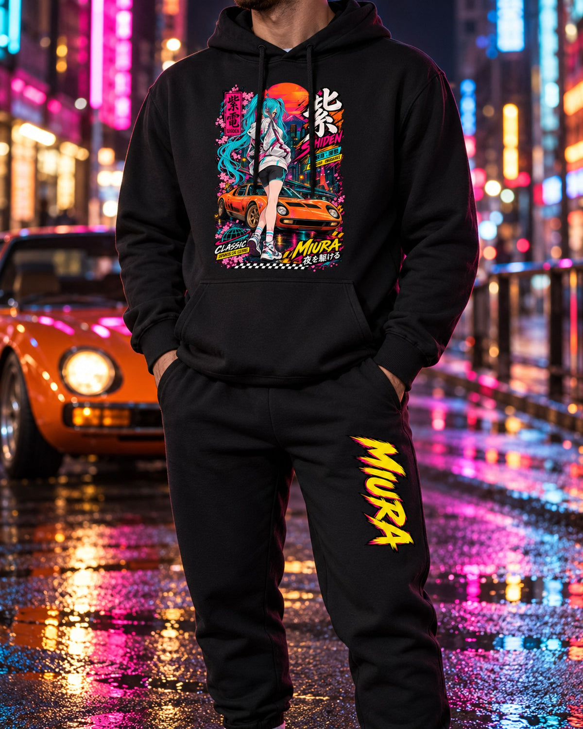 Miura Shiden Anime Girl Poster Hoodie + Jogger Set Black worn hero