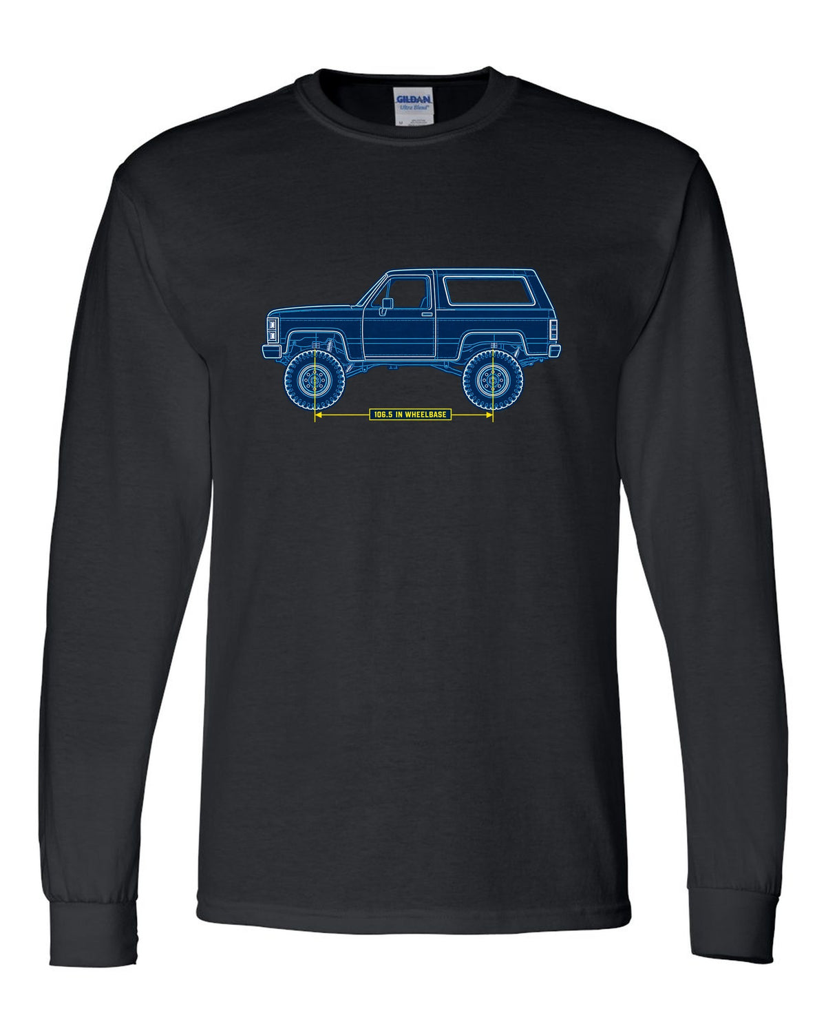 Chevrolet K5 Blazer Blueprint Side View black long sleeve front view with the design