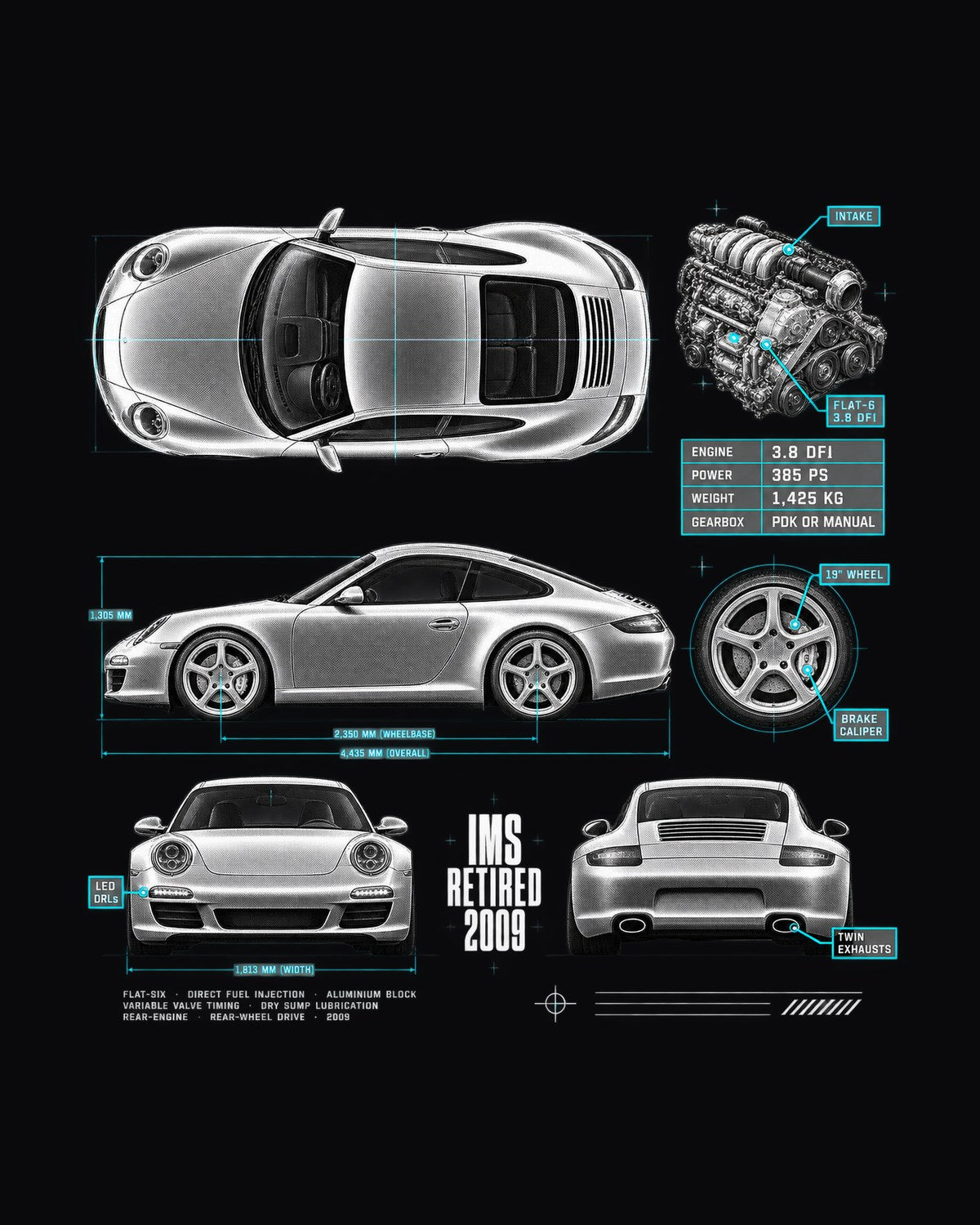 Porsche 911 Carrera S 997.2 IMS Retired 2009 Spec Poster Shirt design only