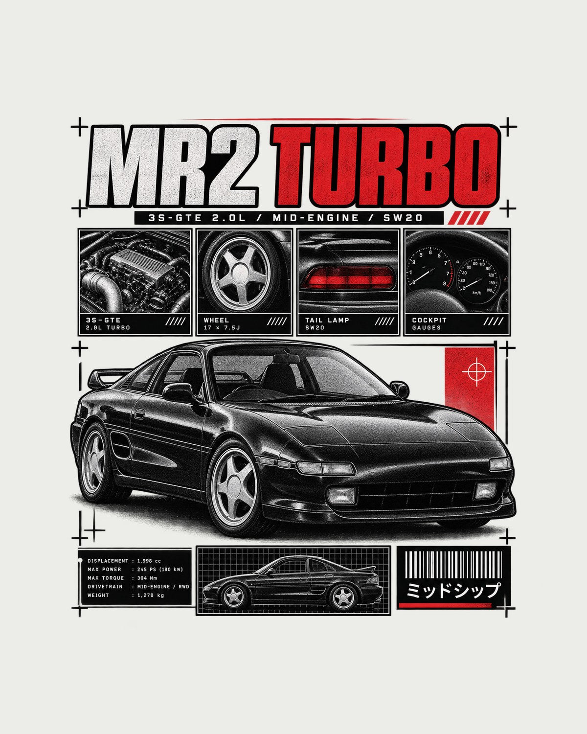 Toyota MR2 SW20 Turbo 3S-GTE Dossier Panel Shirt design only
