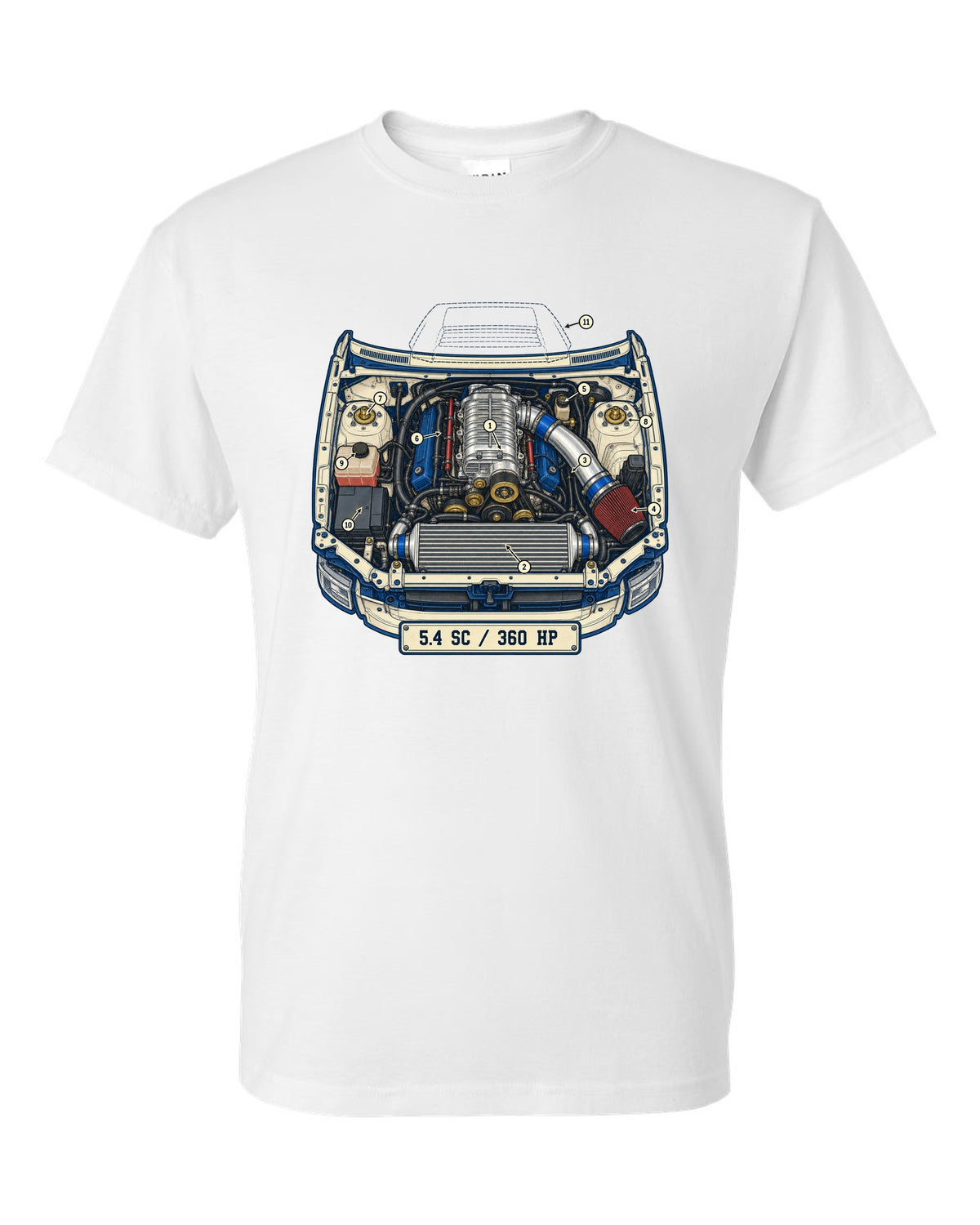 Ford F-150 SVT Lightning second generation as a patent-style technical drawing white t-shirt front view with the design