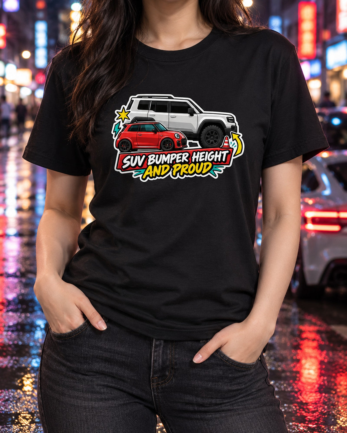 Fiat 500 Abarth Sticker-Bomb Collage Shirt, SUV Bumper Height T-Shirt Black worn hero