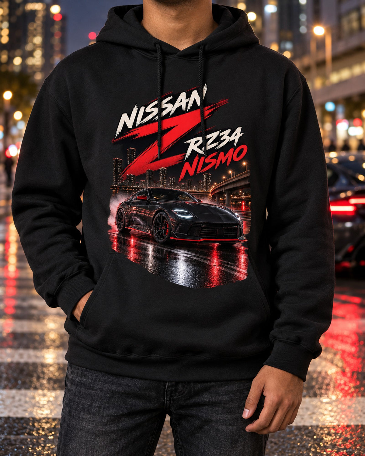 Nissan Z RZ34 Spec Poster Tee, 2022 Debut VR30DDTT Pull Over Hoodie Black worn hero