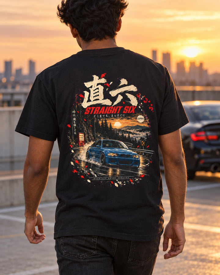 BMW M3 E46 Straight Six Shirt, Hoodie & More T-Shirt Black worn hero