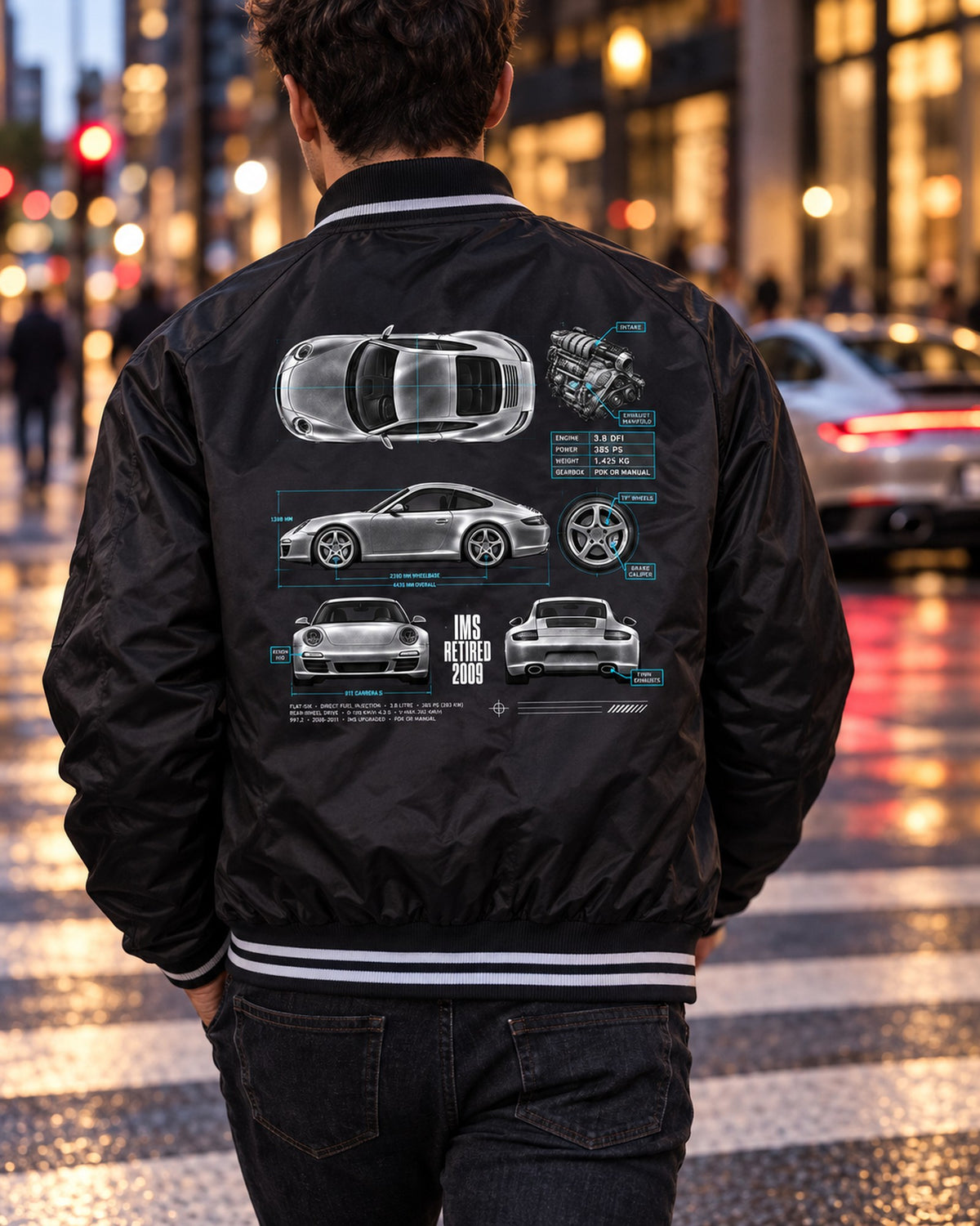 Porsche 911 Carrera S 997.2 IMS Retired 2009 Spec Poster Shirt Bomber Jacket Black worn hero