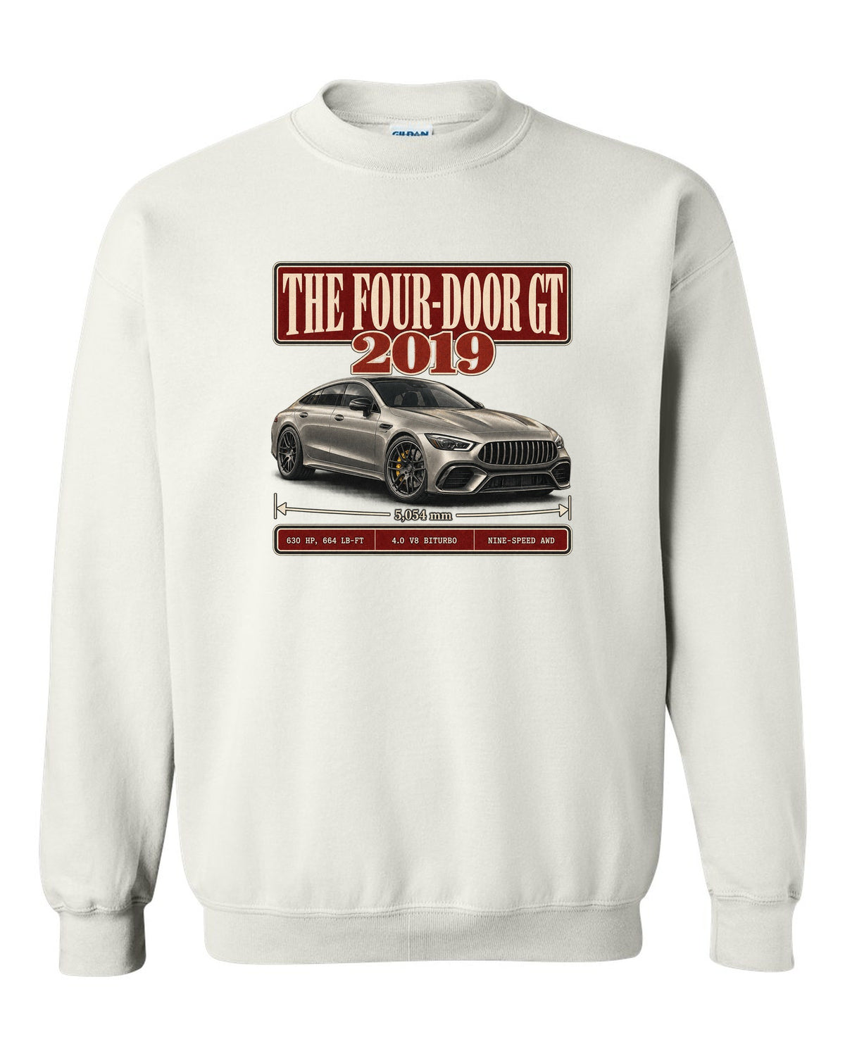 Mercedes-AMG GT 63 S 2019 archive panel design in warm silver-grey white crewneck front view with the design