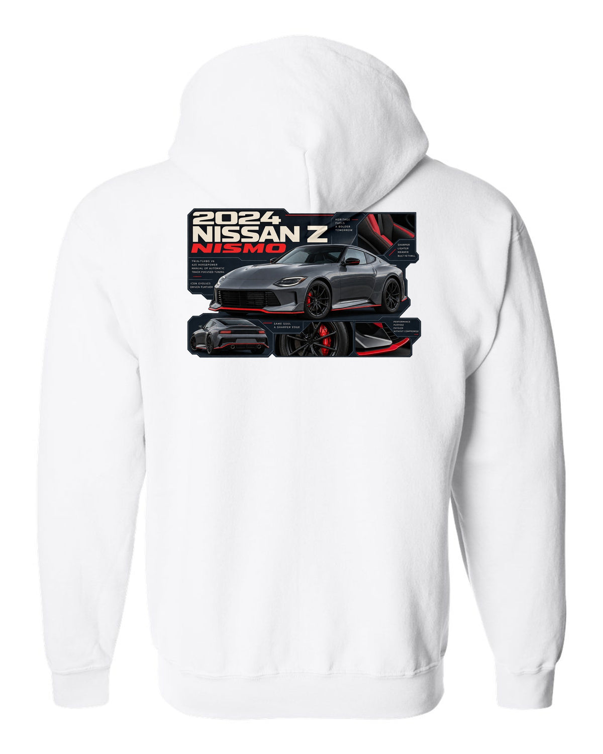 Nissan GT-R50 Italdesign Dossier white zip hoodie back view with the design