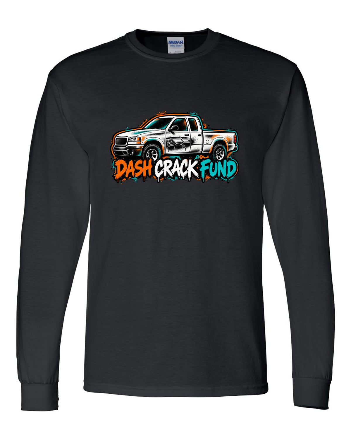 NBS Silverado GMT800 Spray Stencil Tee, Dash Crack Fund black long sleeve front view with the design