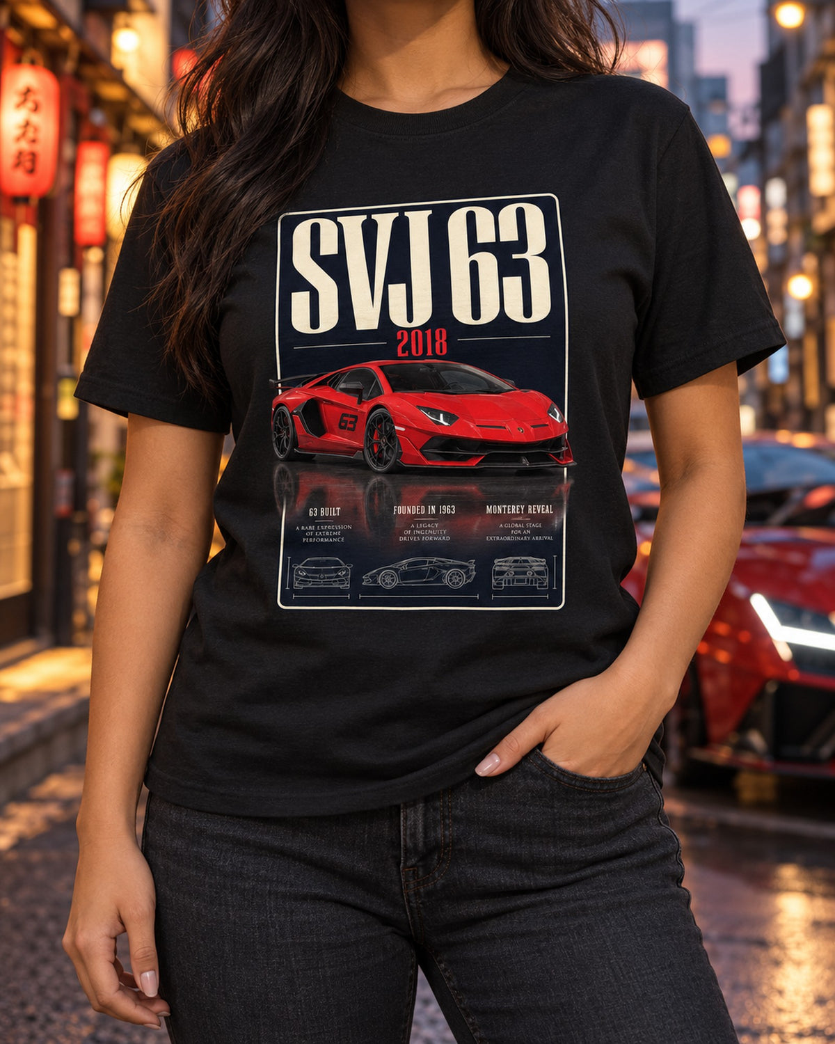 Lamborghini Aventador SVJ 63 Archive Panel Graphic Tee T-Shirt Black worn hero