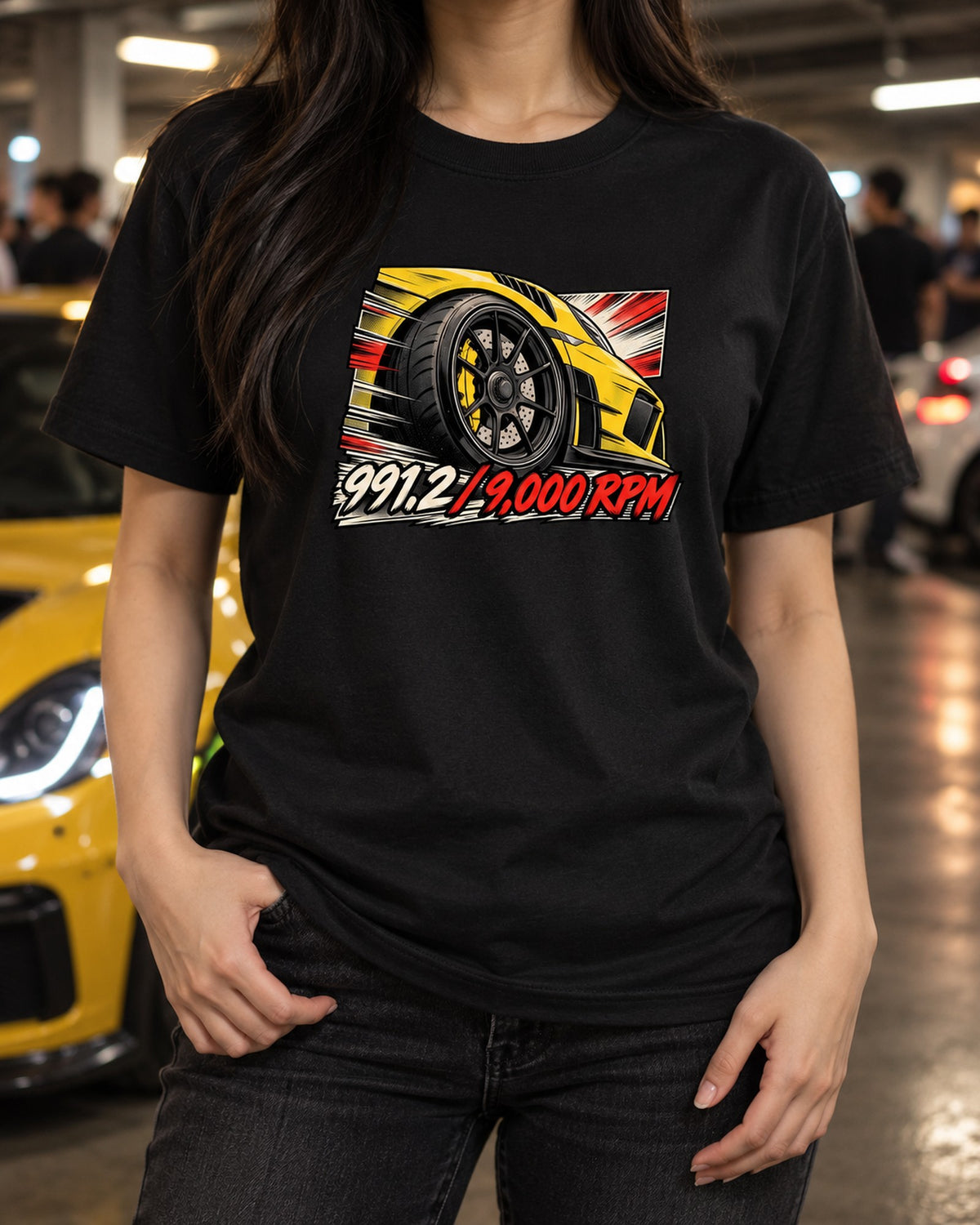Porsche 991.2 GT3 RS Retro Manga Panel Shirt, 9,000 RPM T-Shirt Black worn hero