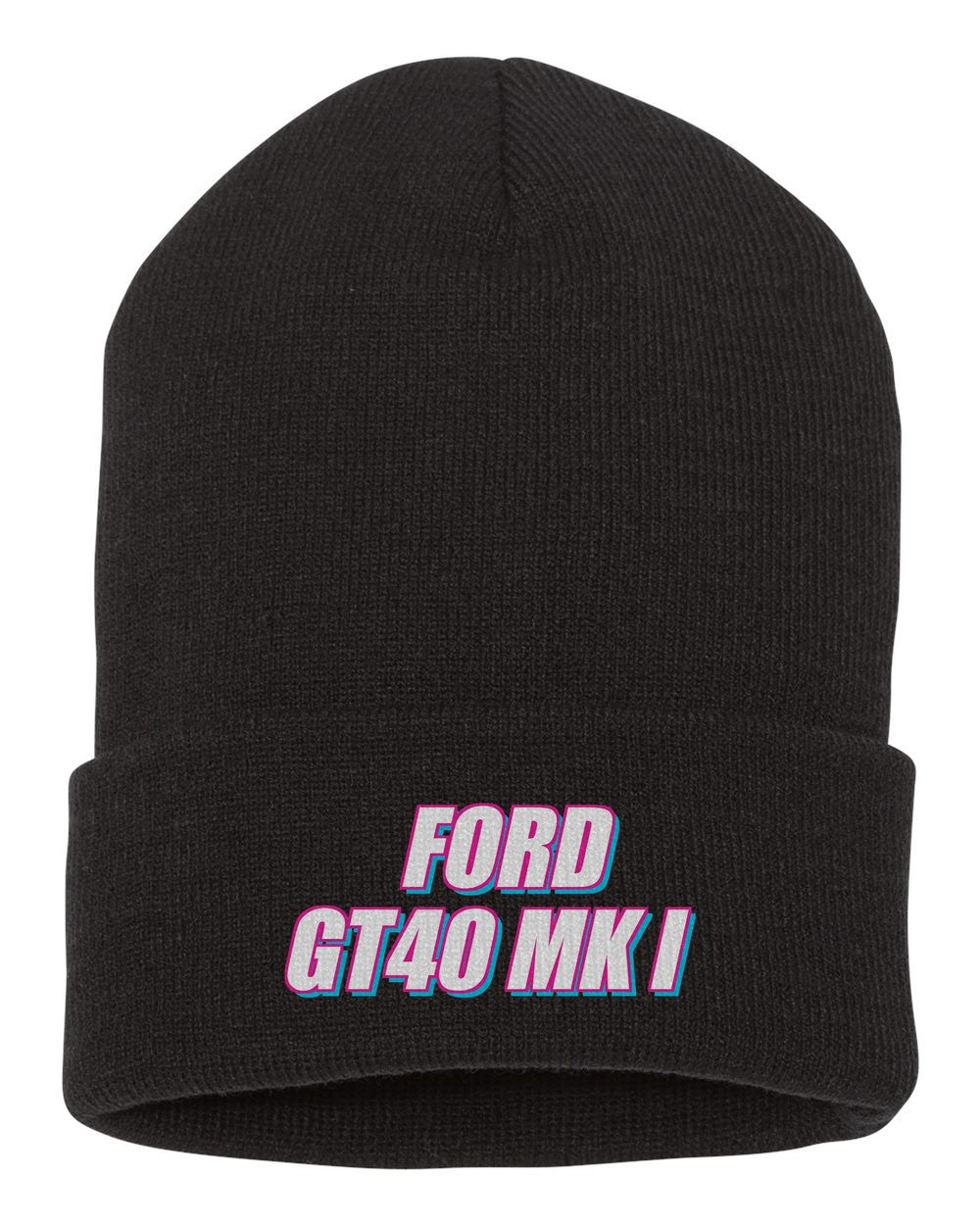 Ford Gt40 Mk I black beanie front view with car name