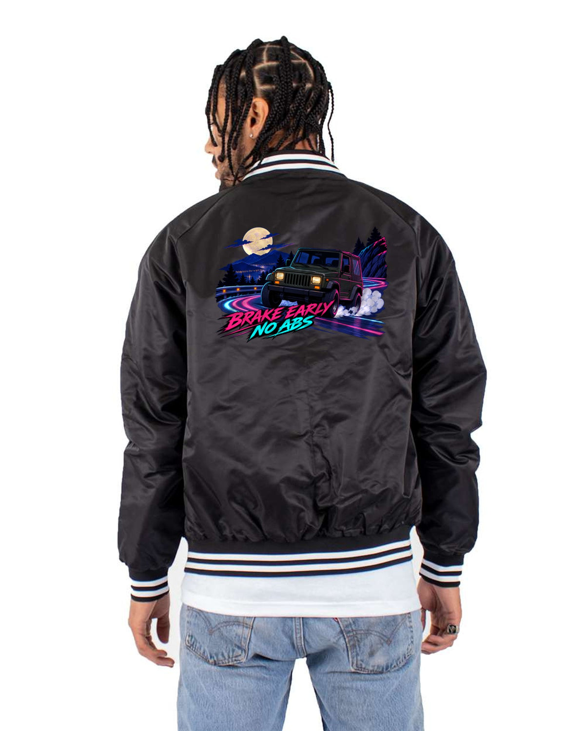 Jeep Wrangler YJ Touge No ABS Anime Night Tee, Car Guy Gift Bomber Jacket Black back