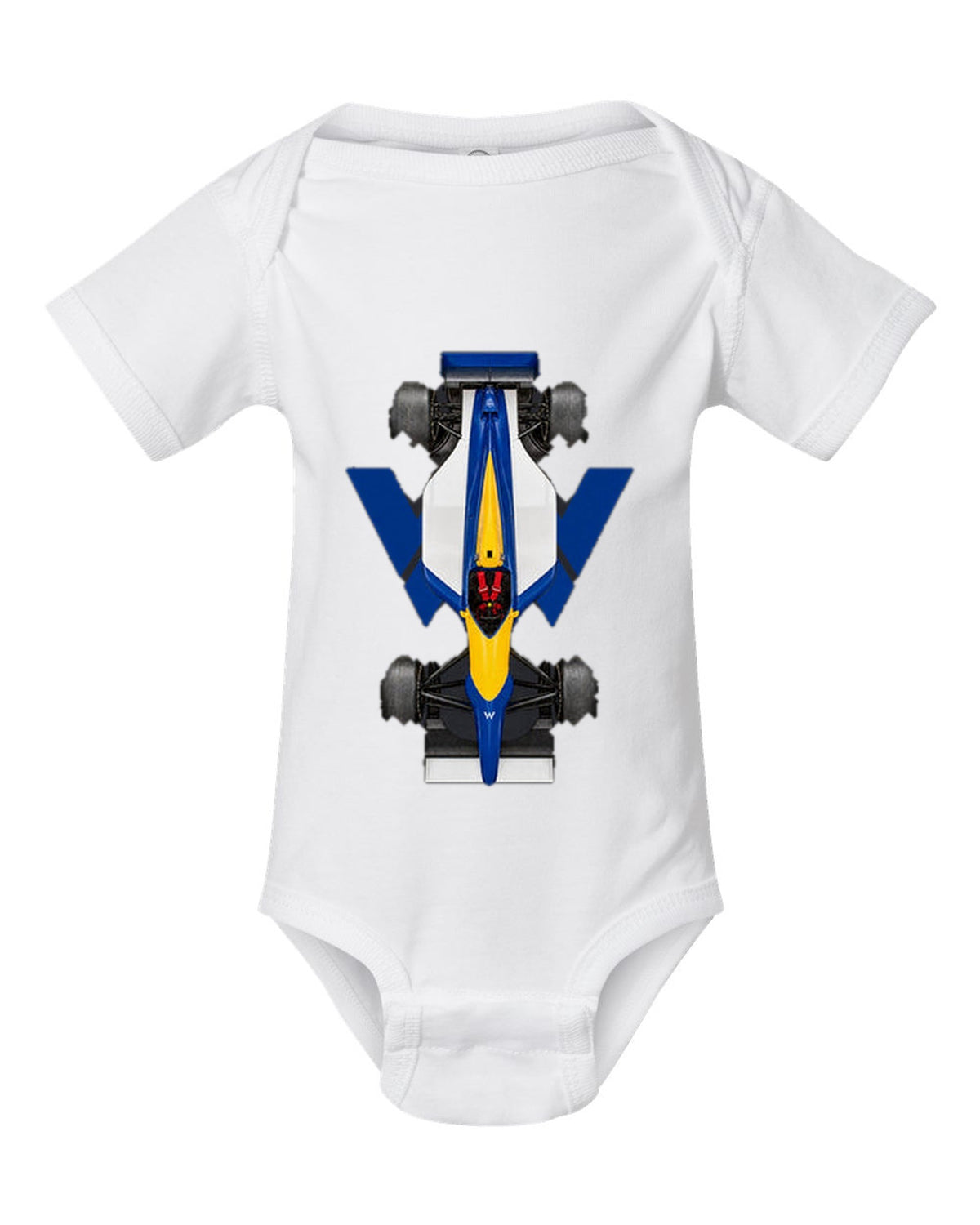 Williams FW14B 1992 Formula 1 overhead poster artwork white baby onesie front view with the design