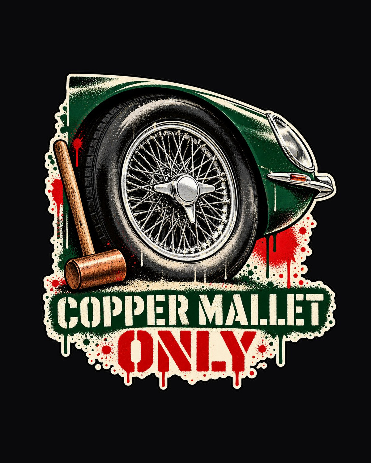 Jaguar E-Type Series 1 Wire Wheel Stencil Street Art Tee design only
