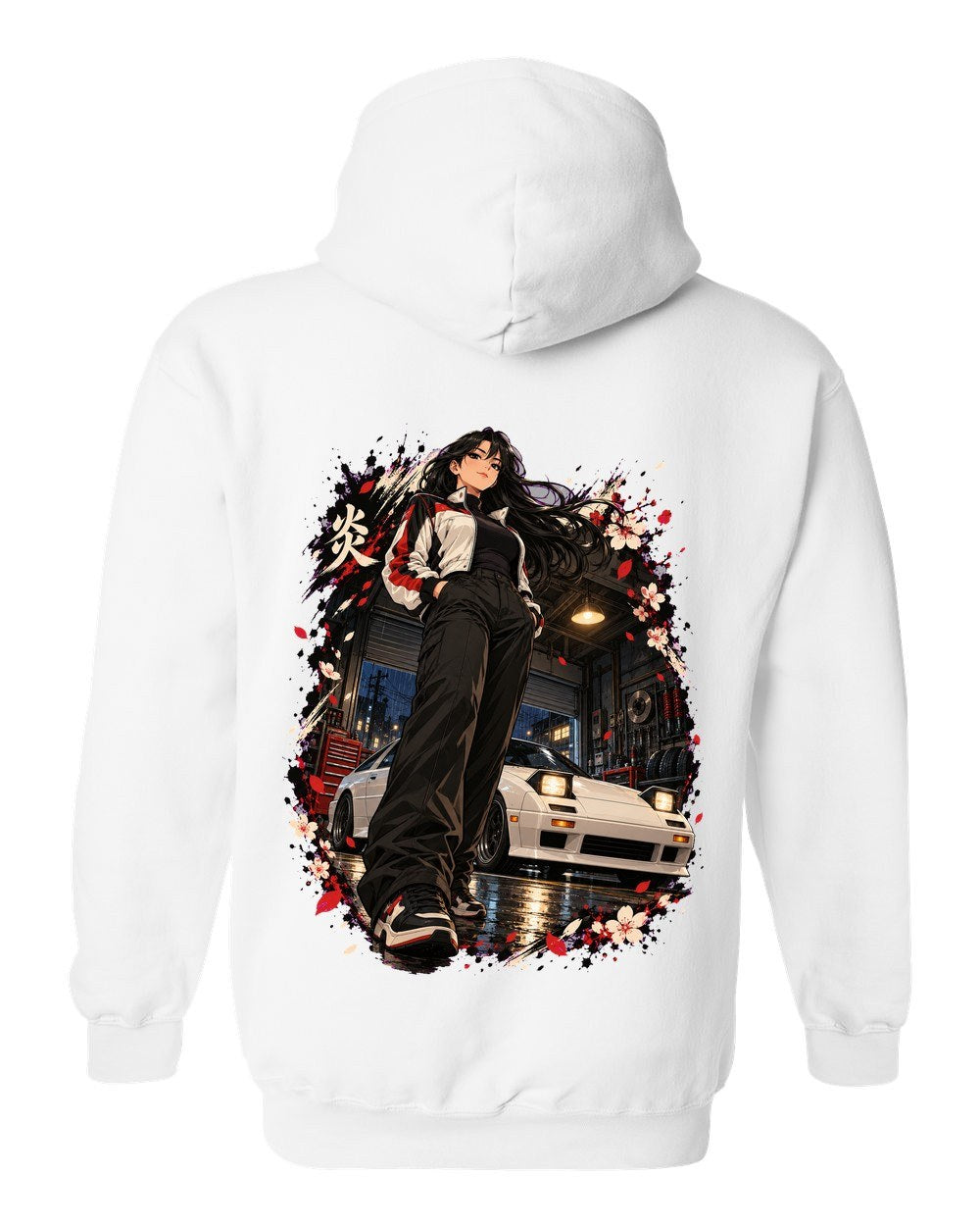 Mazda RX-7 FC Anime Girl Pull Over Hoodie White back