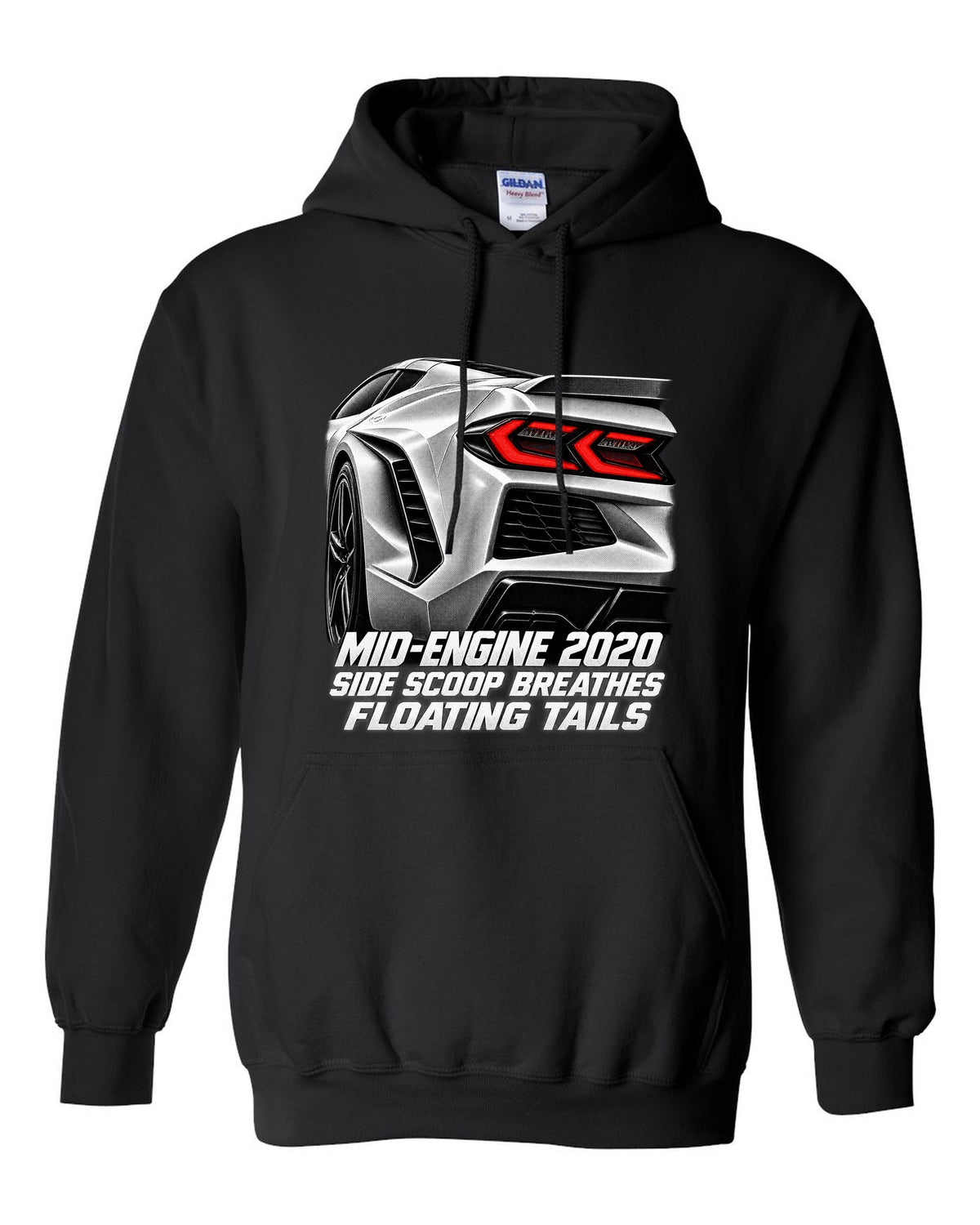 Corvette C8 Stingray 2020 Side Intake Taillight Detail black pull over hoodie front view with the design