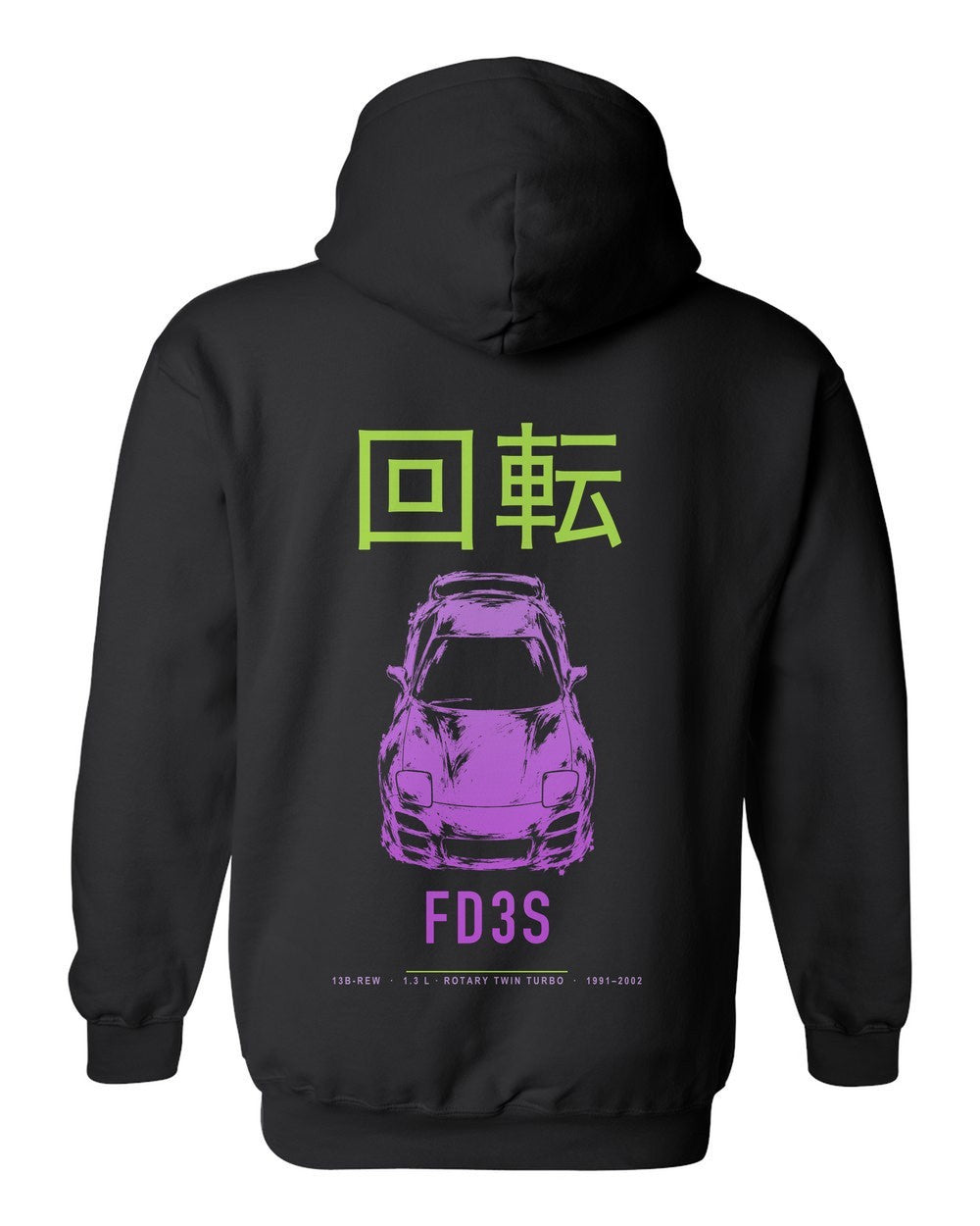 FD3S full-back artwork black pull over hoodie back view with the design