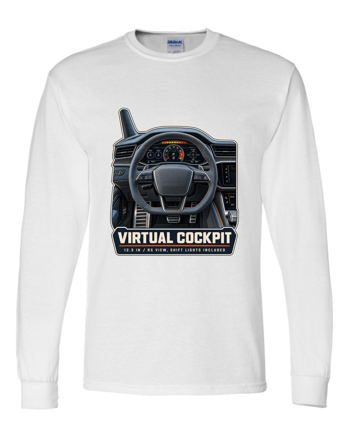 Audi RS7 Sportback C8 virtual cockpit gauge cluster print design white long sleeve front view with the design