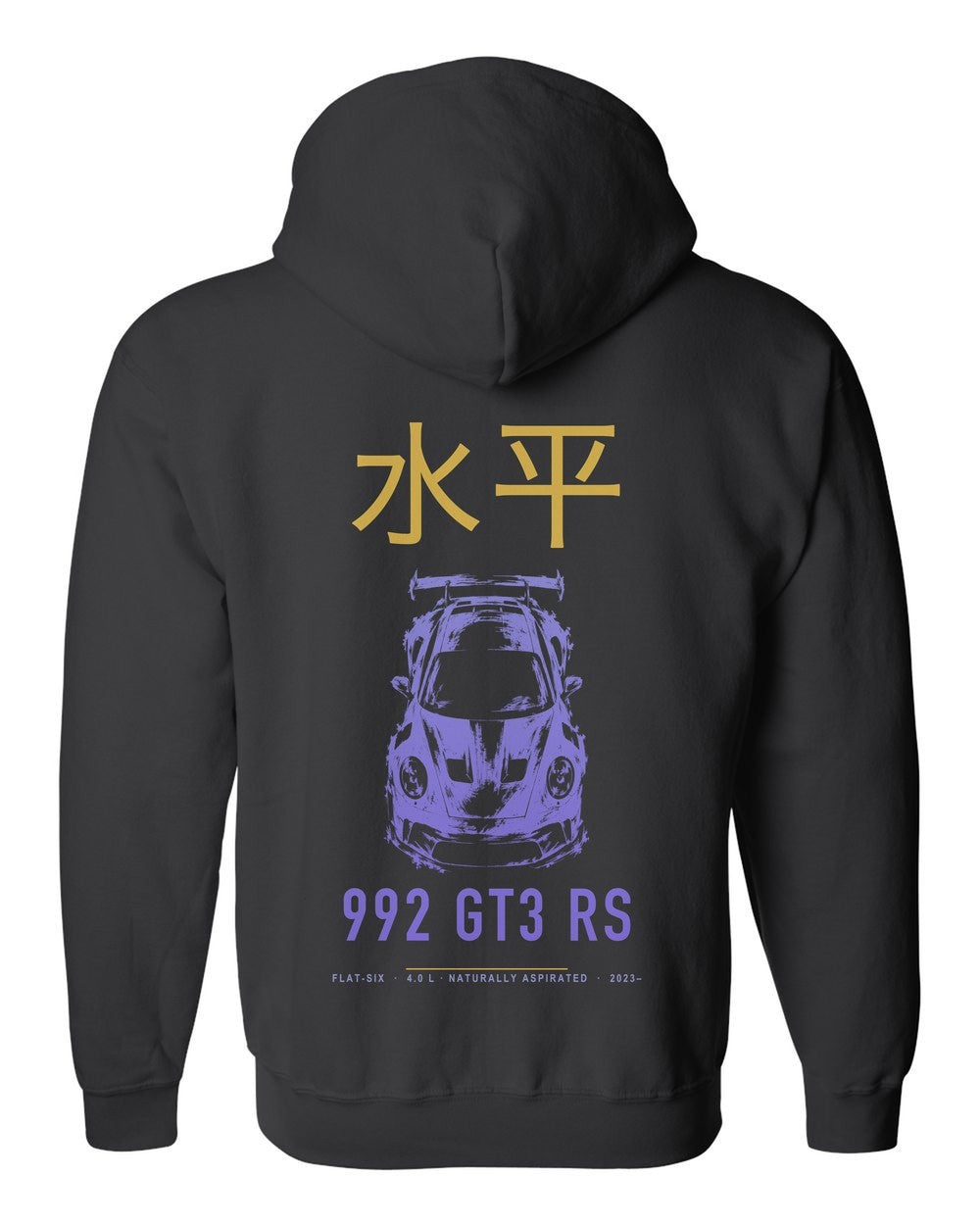992 GT3 RS full-back artwork black zip hoodie back view with the design