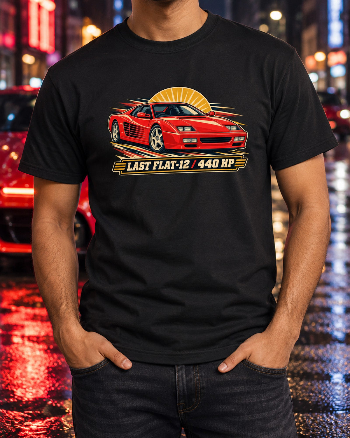 Ferrari F512 M Last Flat-12 440 HP Race Programme Tee T-Shirt Black worn hero