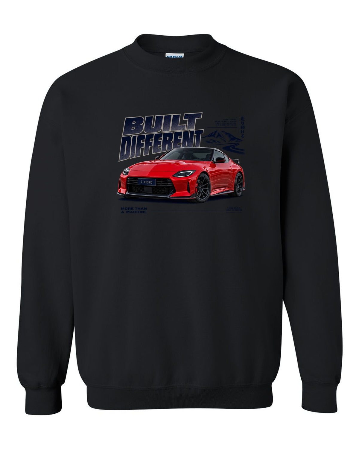 Dossier panels for a 2024 Nissan Z NISMO RZ34 in graphite and rust black crewneck front view with the design