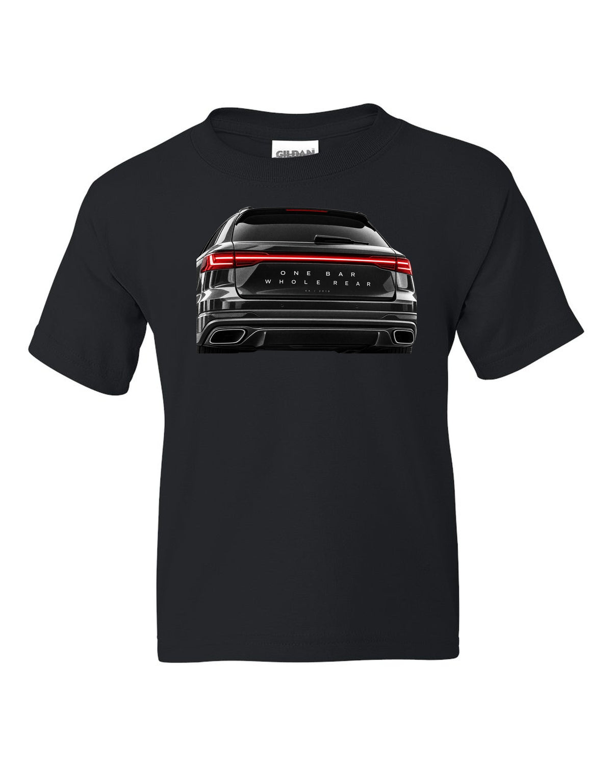 Taillight macro print of the Audi RS6 Avant C8 rear light bar black kids tee front view with the design