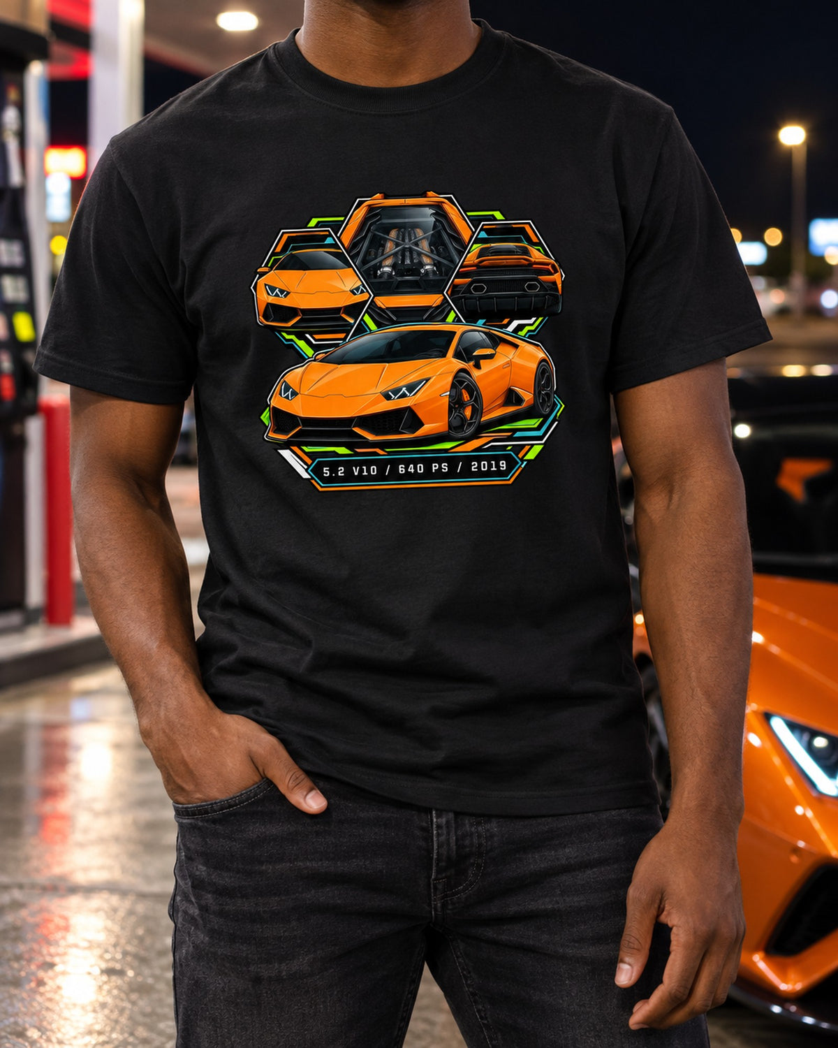 Lamborghini Huracan Evo LP640-4 Spec Plate Shirt, 5.2 V10 T-Shirt Black worn hero