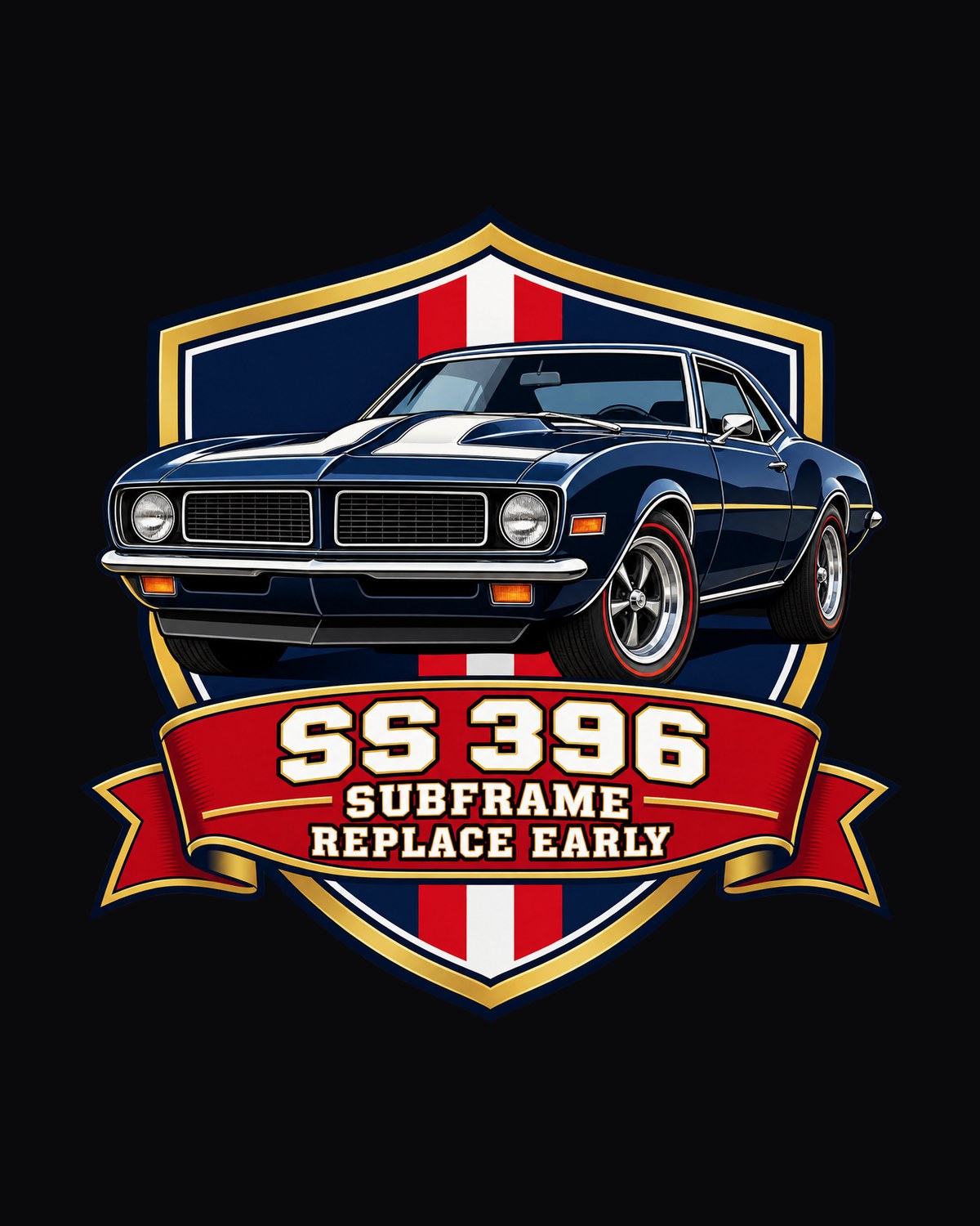 1968 Camaro SS 396 Subframe Shield Crest Shirt, Replace Early design only