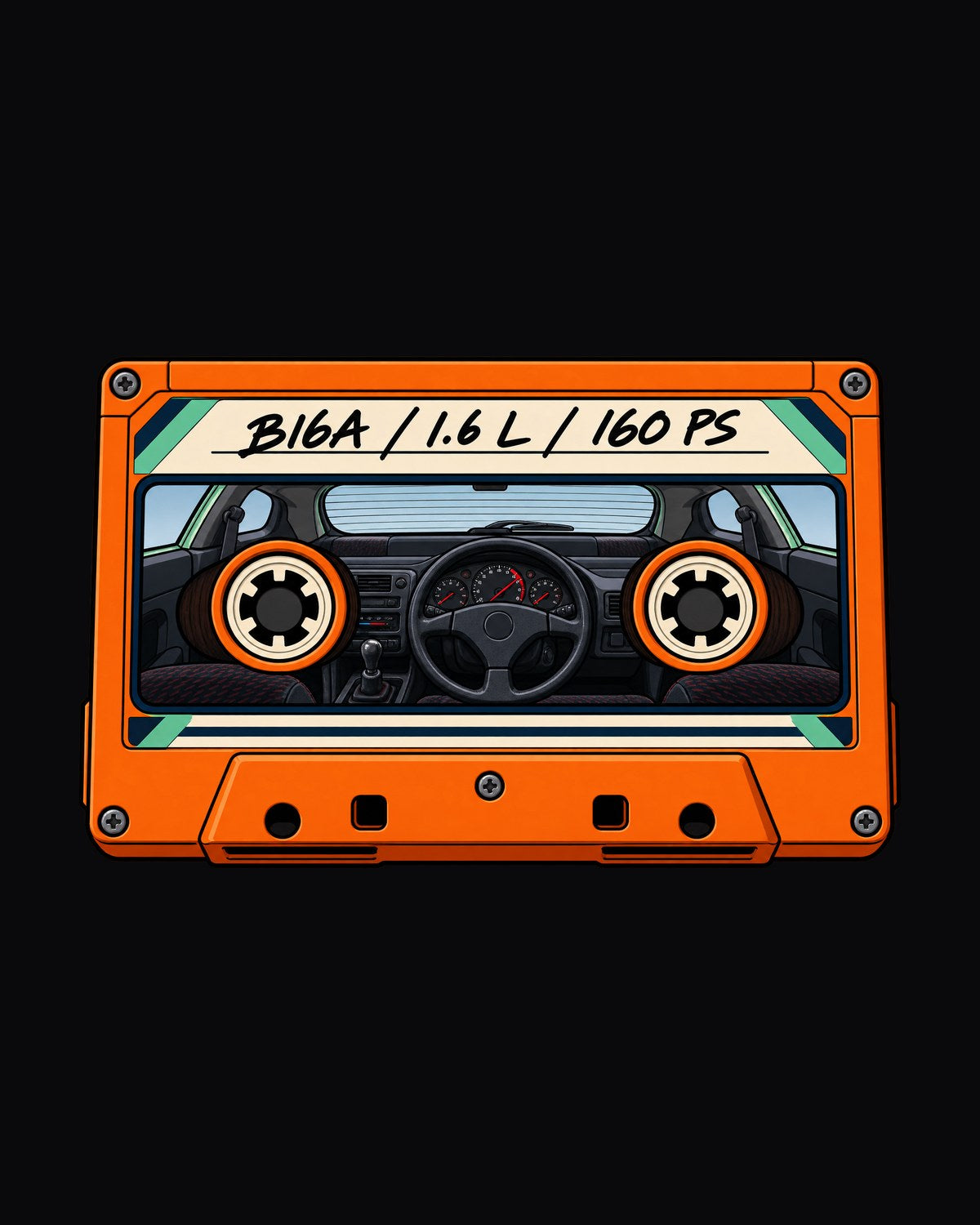 Honda Civic EG6 SiR B16A Cassette Label Shirt design only