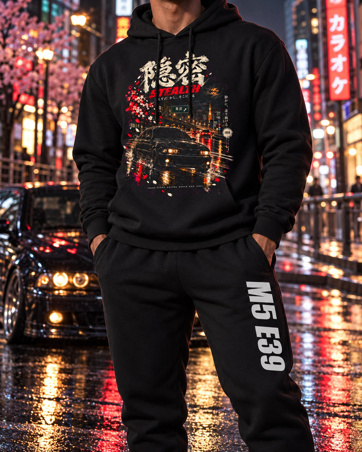 BMW M5 E39 Dream Car Hoodie + Jogger Set Black worn hero