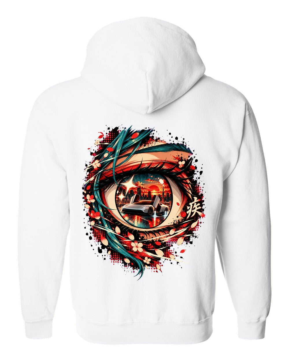 Tesla Roadster Anime Girl Zip Hoodie White back