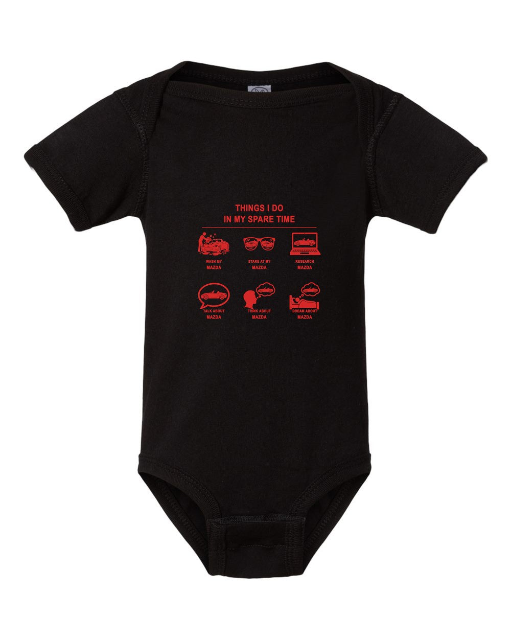 Mazda Things I Do Baby Onesie Black front