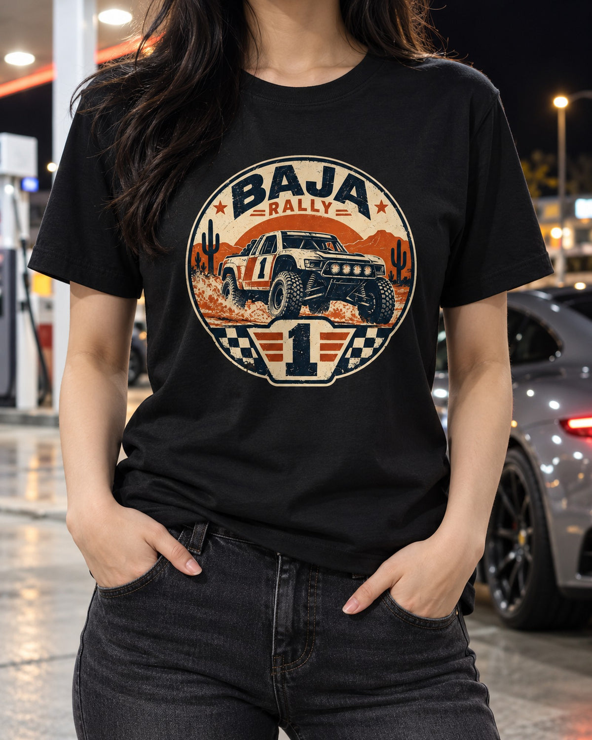 2022 Ford Bronco Off-Road Race Truck Stencil Street Art Tee T-Shirt Black worn hero
