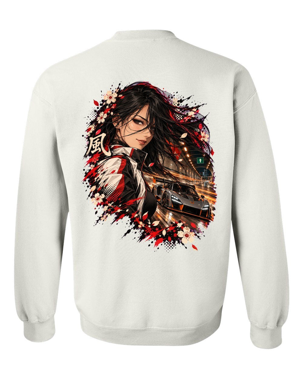 McLaren Senna Anime Girl Crewneck White back