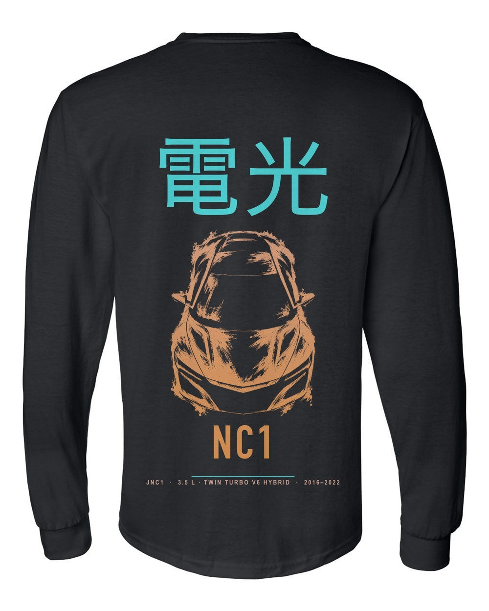 NC1 full-back artwork black long sleeve back view with the design