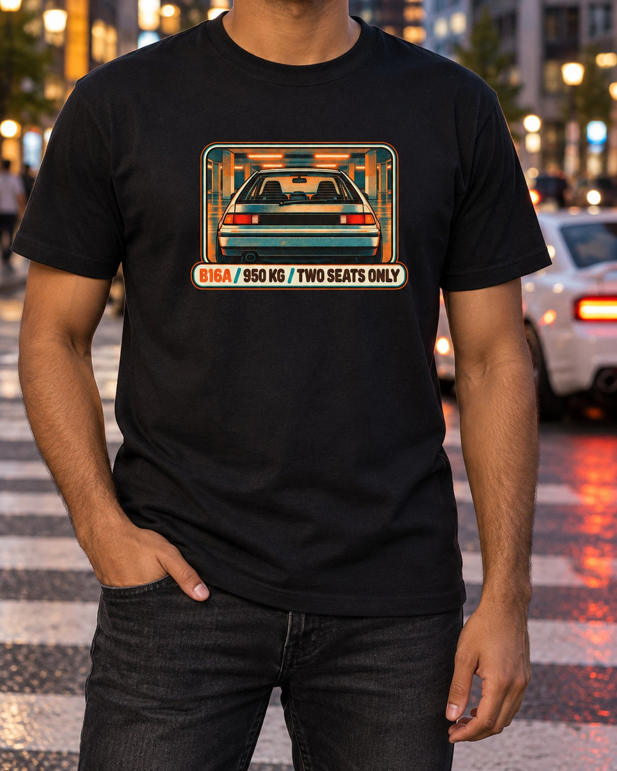 Honda NSX-R Carbon Bonnet Grunge Stencil Tee, No A/C T-Shirt Black worn hero