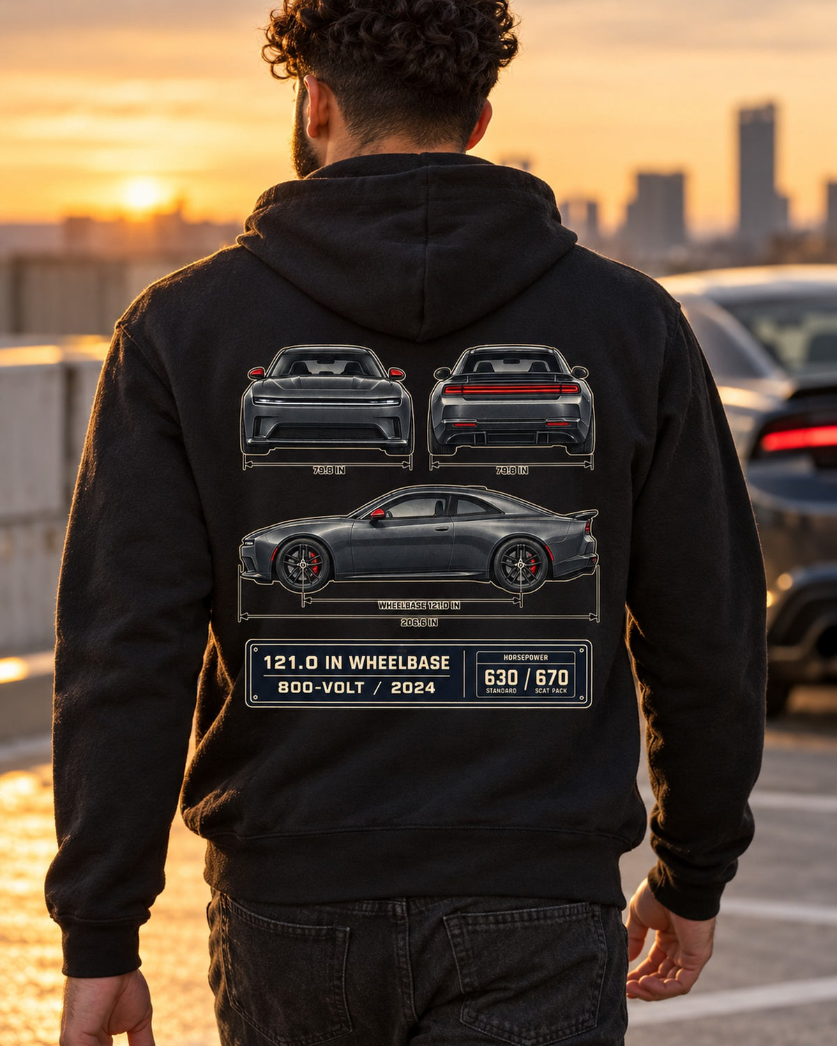 Dodge Charger Daytona Scat Pack 2024 Blueprint Car Shirt Zip Hoodie Black worn hero