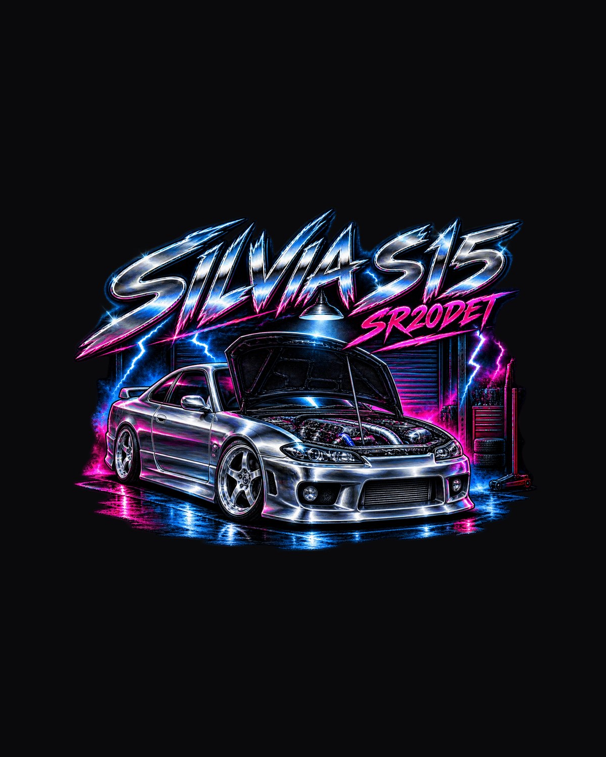 Silvia S15 SR20DET 80s Airbrush Chrome Poster Tee design only