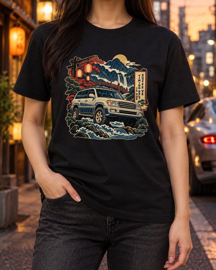 Toyota Land Cruiser UZJ100 Ukiyo-e Shirt, 2UZ-FE Timing Belt T-Shirt Black worn hero