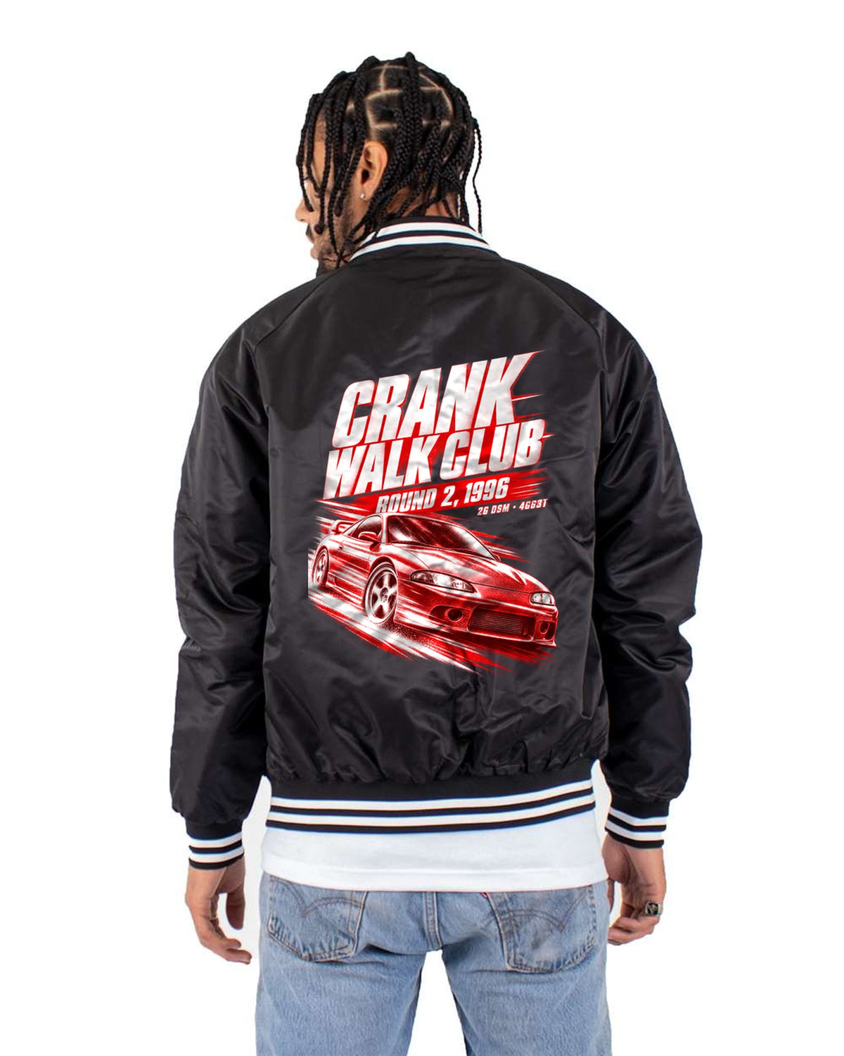 Eclipse GSX 2G DSM Race Poster Shirt, Crank Walk Club Car Tee Bomber Jacket Black back