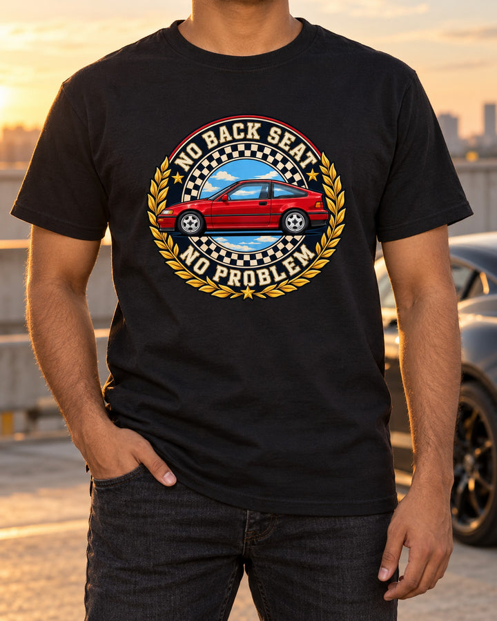 Honda CRX EF8 No Back Seat Crest Shirt, JDM Car Gift T-Shirt Black worn hero