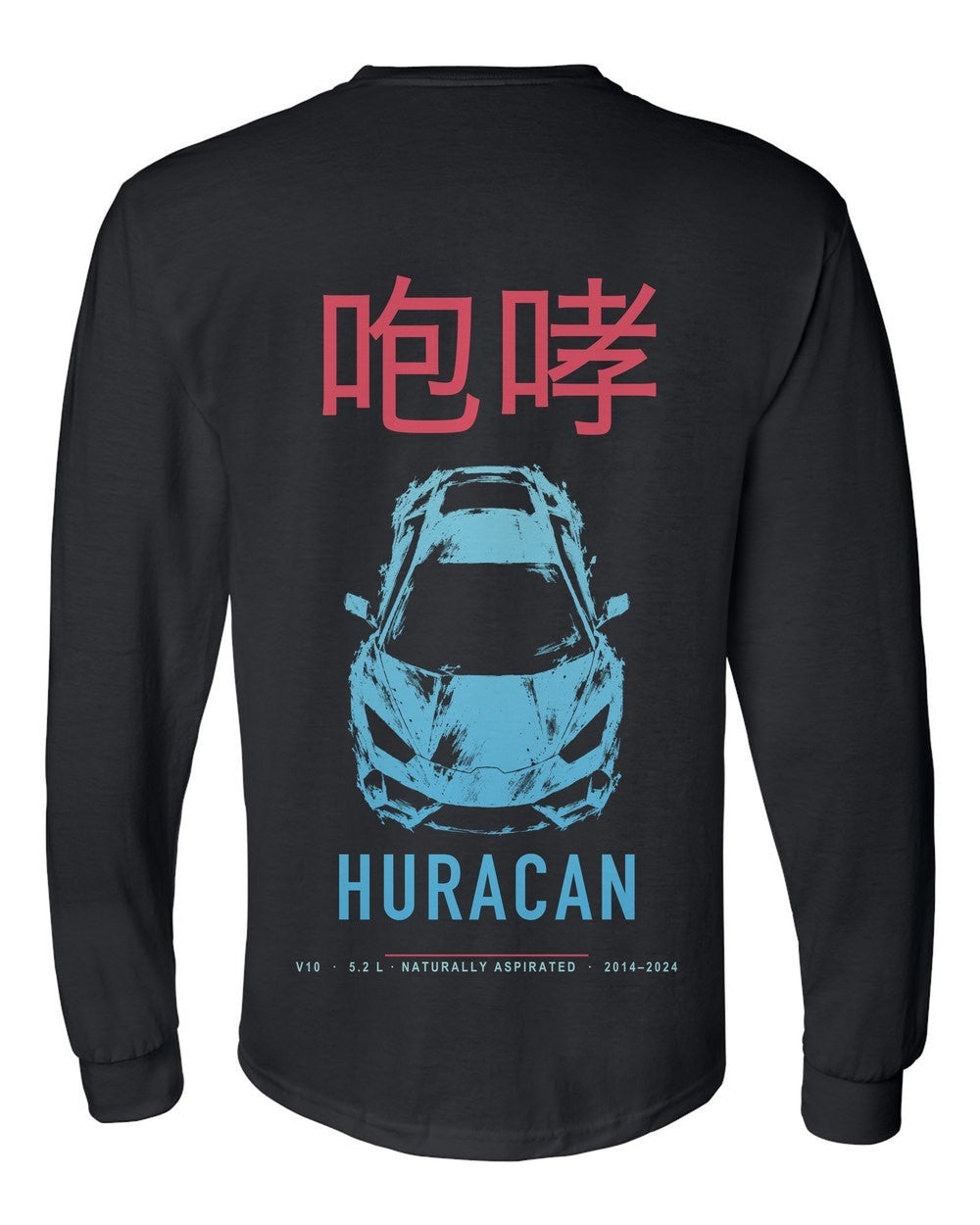 HURACAN full-back artwork black long sleeve back view with the design