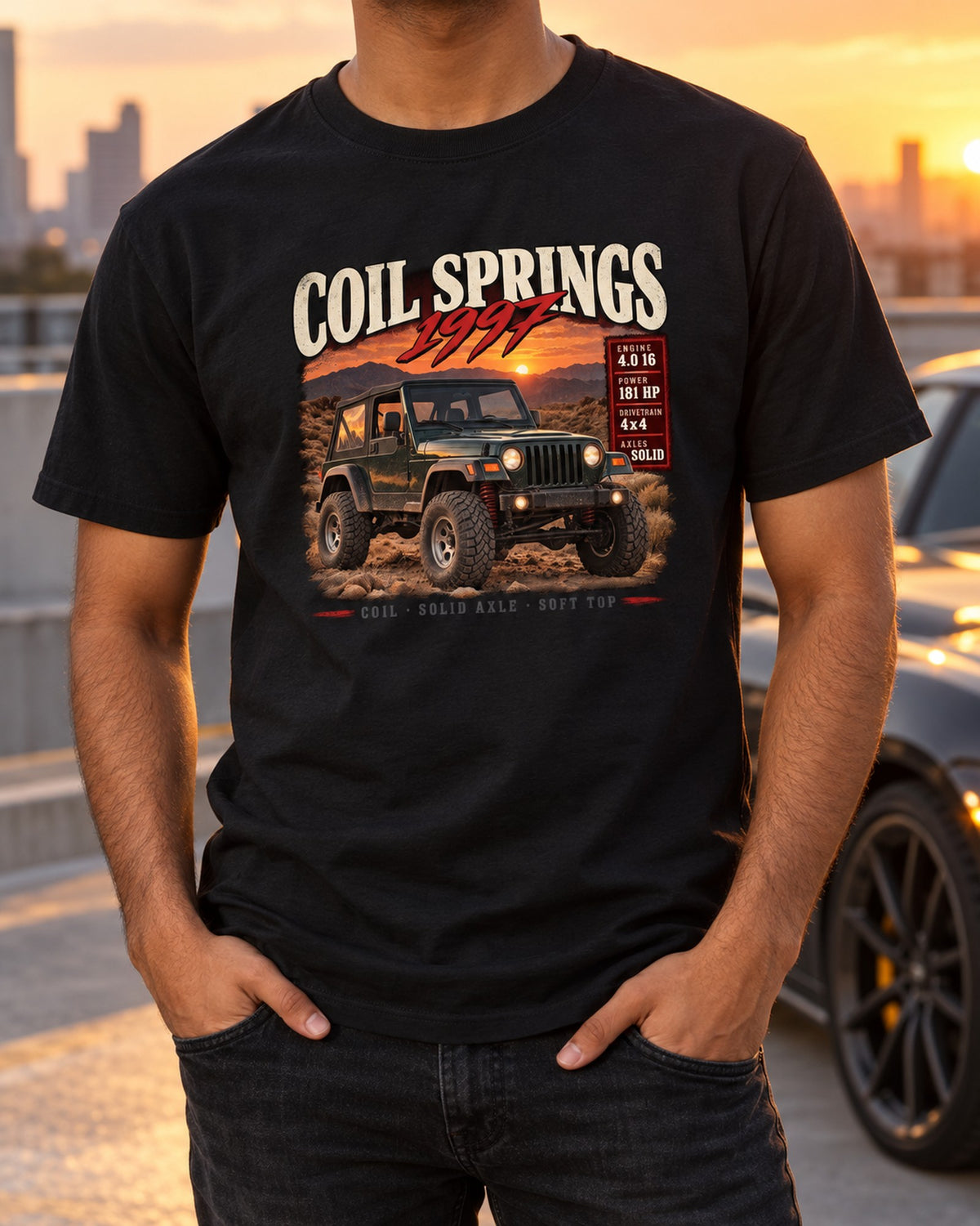 Jeep Wrangler TJ Coil Springs Archive Panel Tee, 1997-2006 T-Shirt Black worn hero