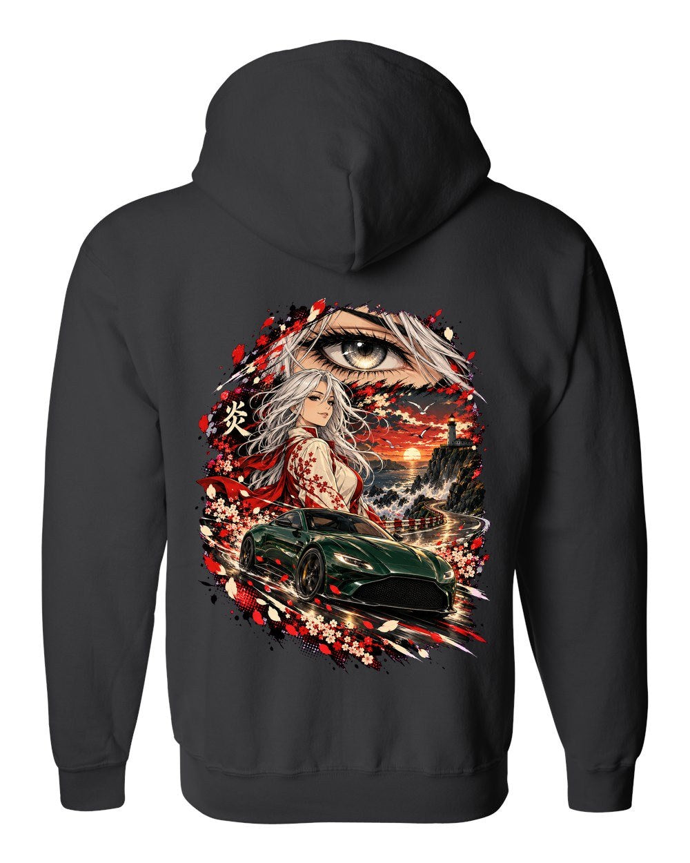 Aston Martin Vantage Anime Girl Zip Hoodie Black back