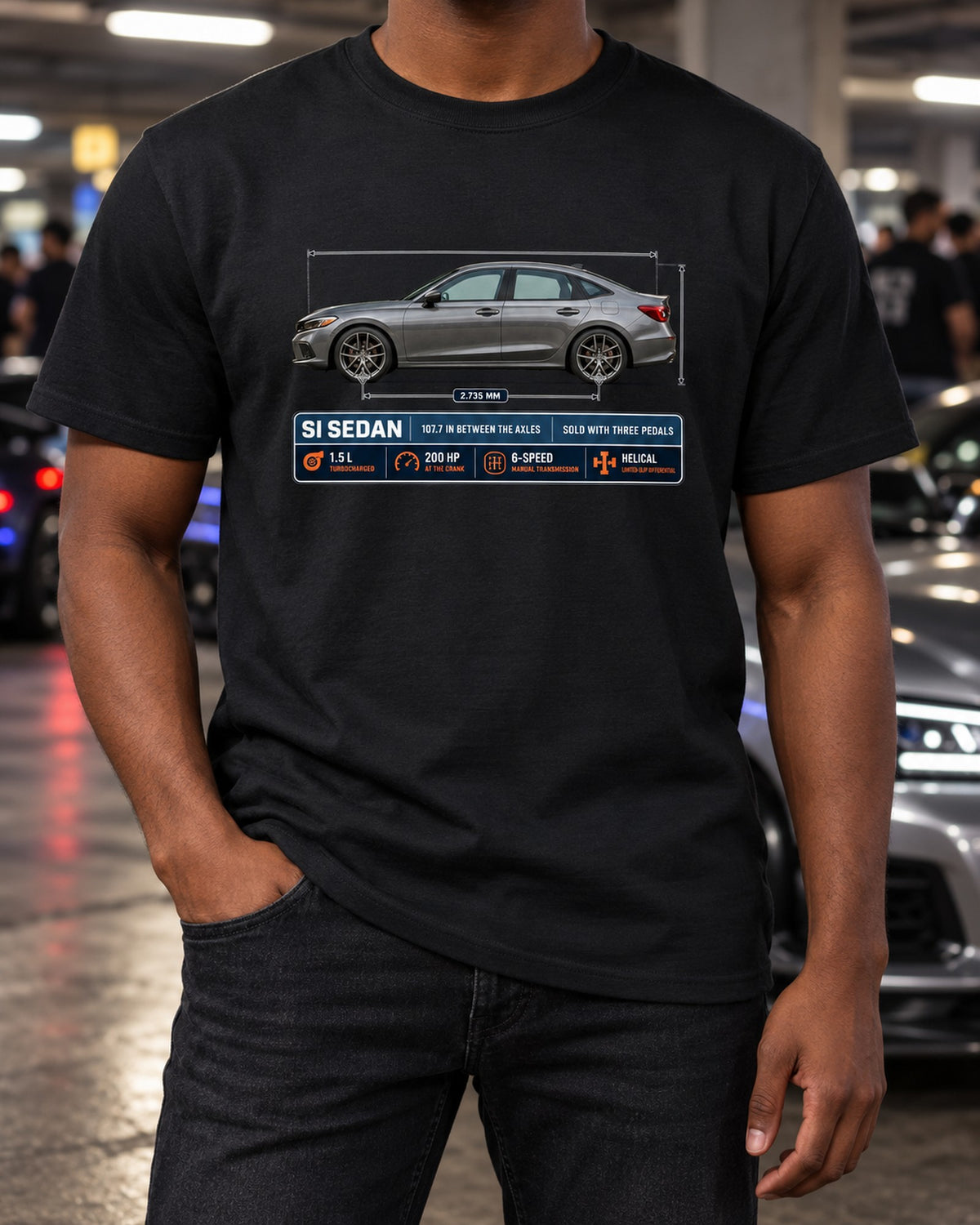 Civic Si FE1 Sedan Dimension Blueprint Shirt, Manual Gift T-Shirt Black worn hero